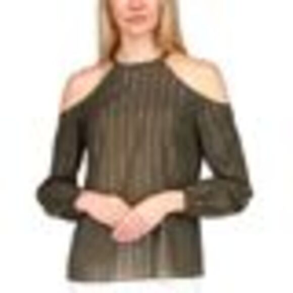 Michael Kors Metallic Stripe Cold-shoulder Top In Ivy - XS - Picture 3 of 3
